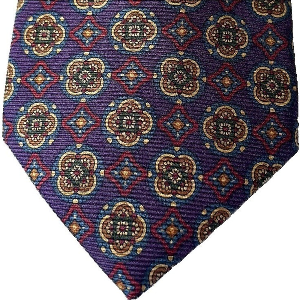 Vtg Brooks Brothers Makers 100% Silk Tie Medallion Pattern Purple Made in USA - Picture 4 of 7